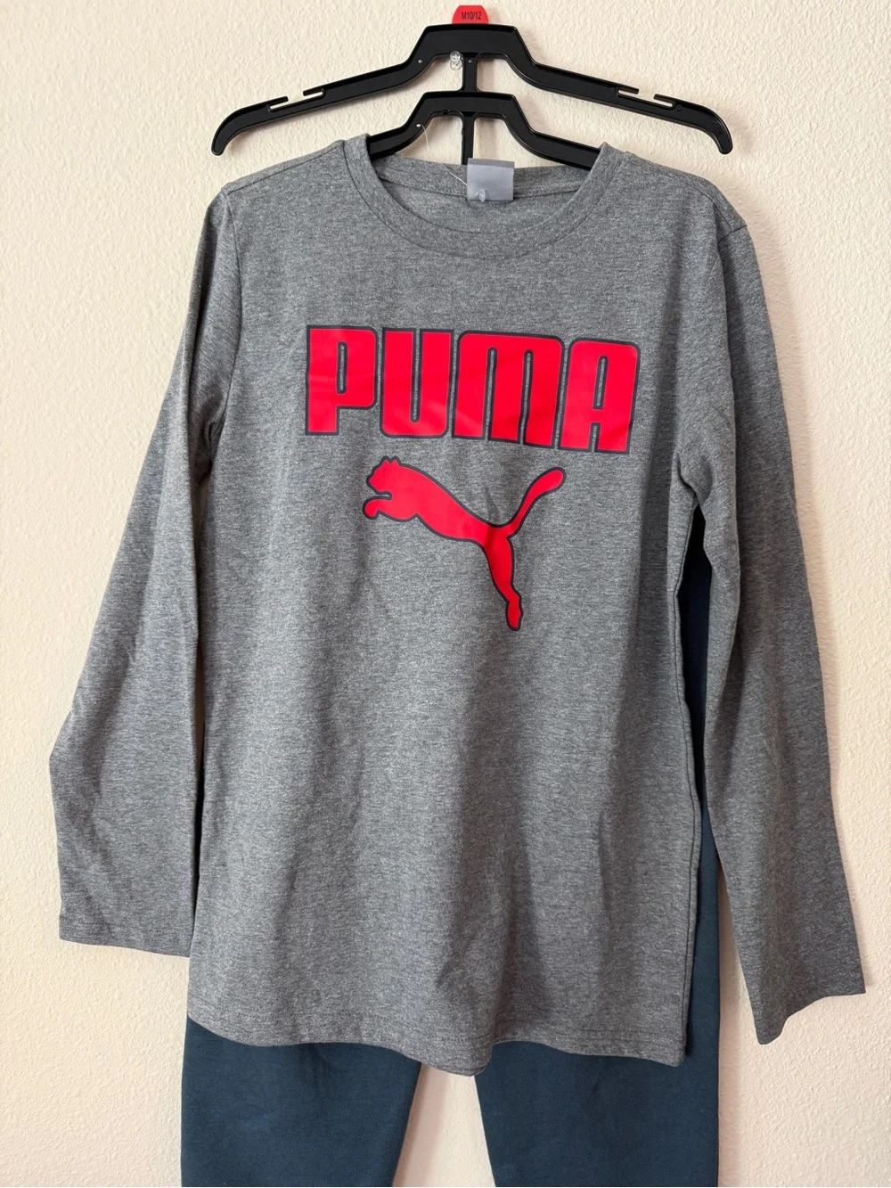 Puma Kids Gray Top with Red Logo & Navy Pants Pajama Set